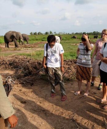 Mahout erklärt den Volunteers etwas