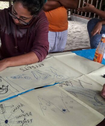 Volunteers creating an educational poster